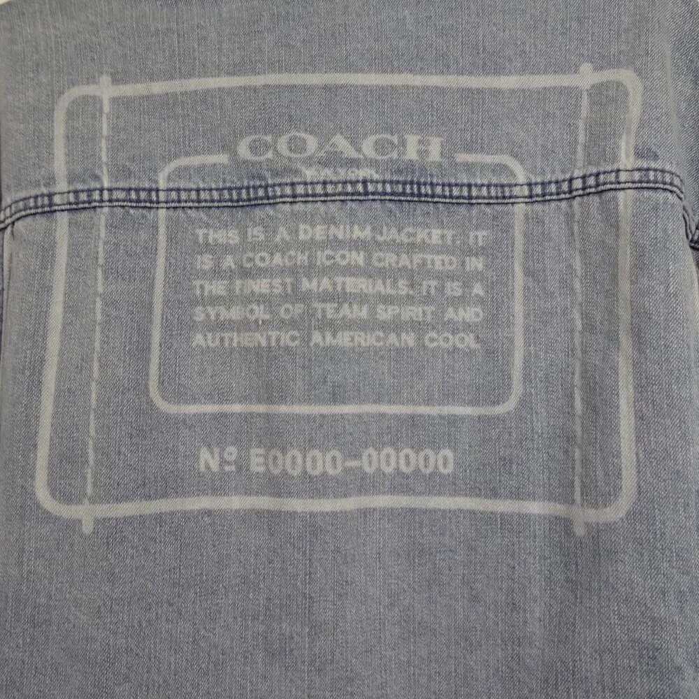 Coach Jean Jacket Men's Size XL Blue Novelty Denim Jacket Cotton Big Logo